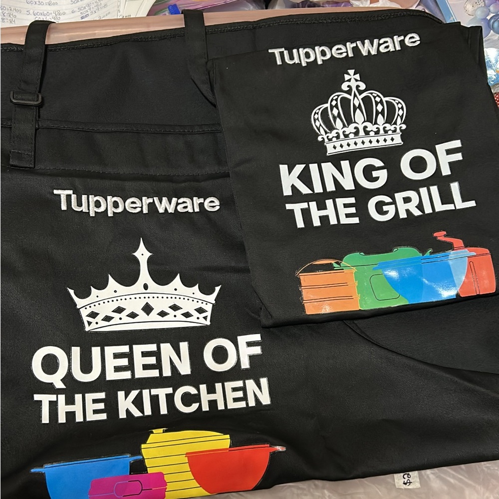 Tupperware Black Apron Duo with Colorful Graphics